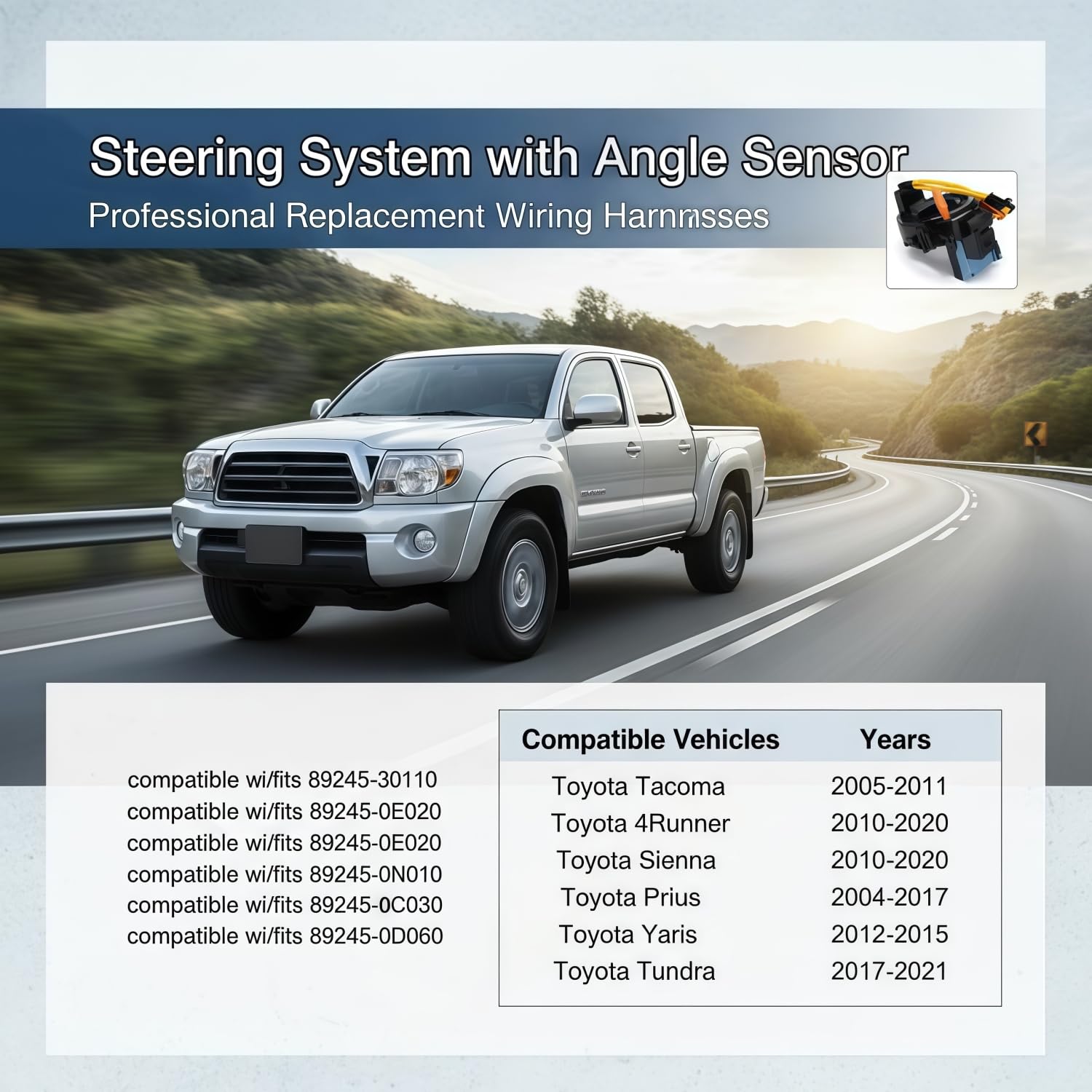 Automotive Clock Suspension Pendulum Spring Drive Plug Harness for Toyota Tacoma 4Runner Sienna Prius Yaris Tundra with Angle Sensor Part# 89245-30110